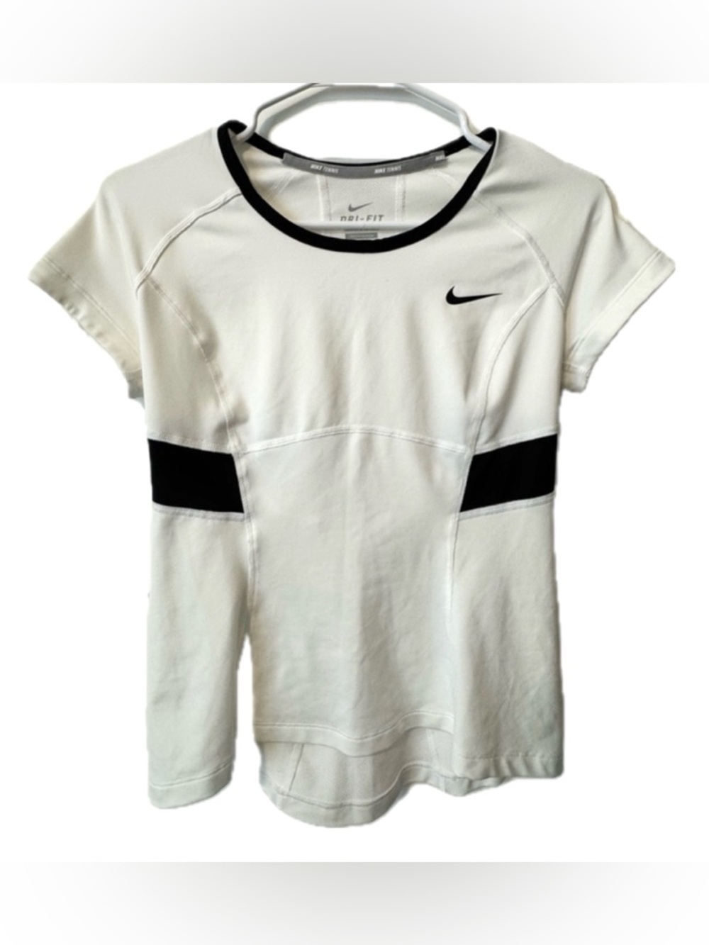 Nike Dri-FIT Women’s Small Tennis Top White Black Athletic Workout Shirt